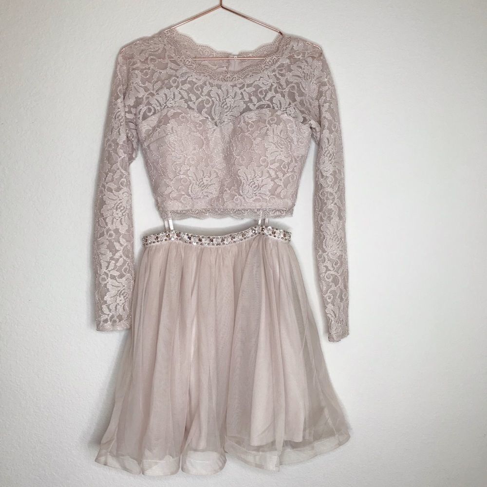 Champagne two piece skirt and crop‎ top set